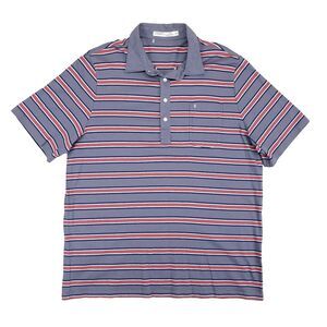 Criquet Golf Polo Shirt Mens 2XL Gray Red Striped Organic Cotton‎ 4 Button